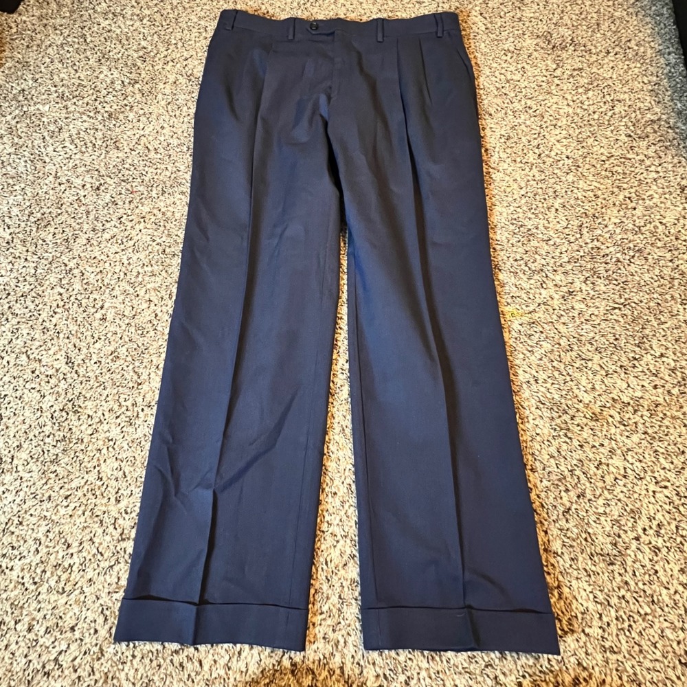 Ralph Lauren Mens Navy Blue Pleated Cuffed Dress Pants Trousers 38W x 30L